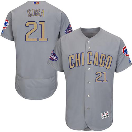 Cubs #21 Sammy Sosa Grey Flexbase Authentic Gold Program Stitched MLB Jersey